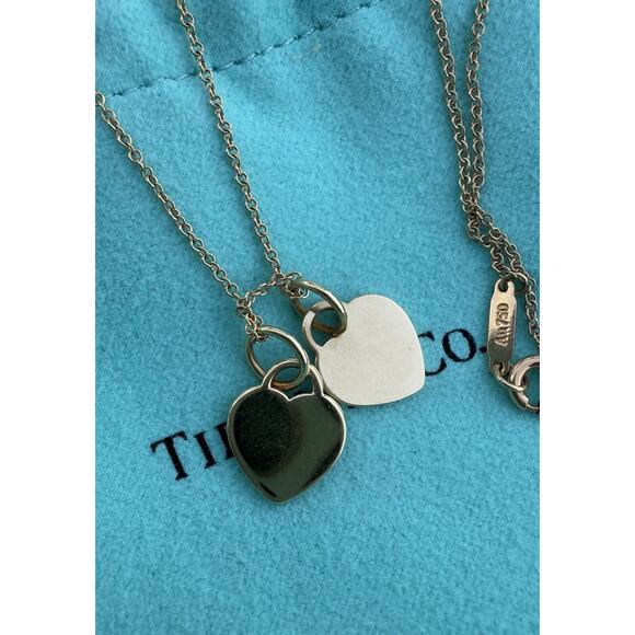 Return Tiffany & Co. 18k Gold MINI Double Heart Tag Pendant Necklace 18” READ - Picture 7 of 12